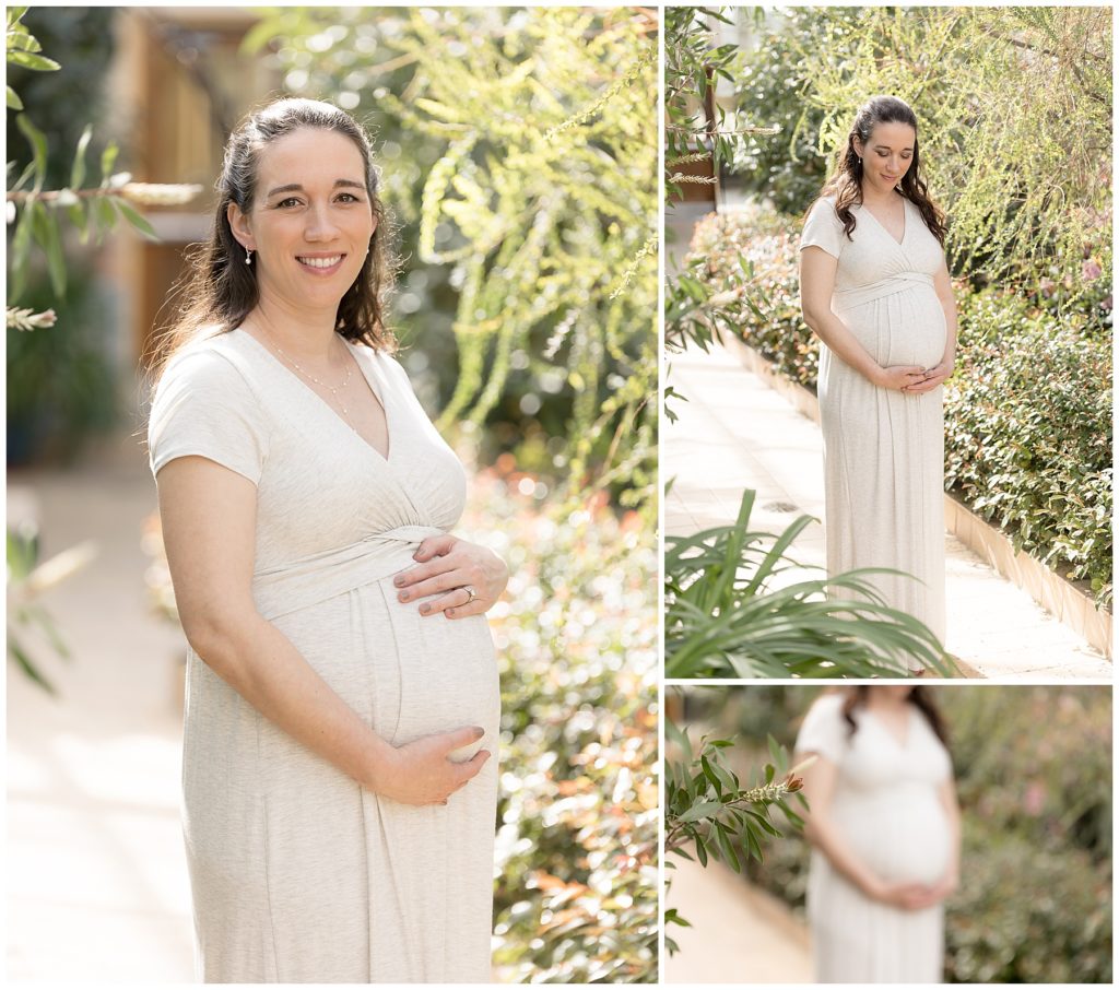warm pregnancy photos surrounded by lush greenery