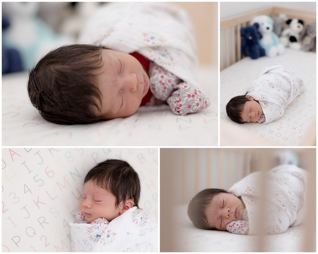 newborn baby in crib, in home newborn photos