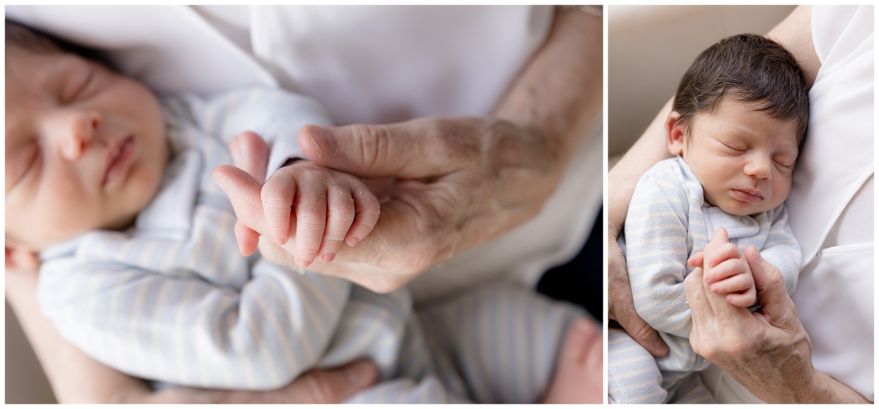 grandma + newborn handholding