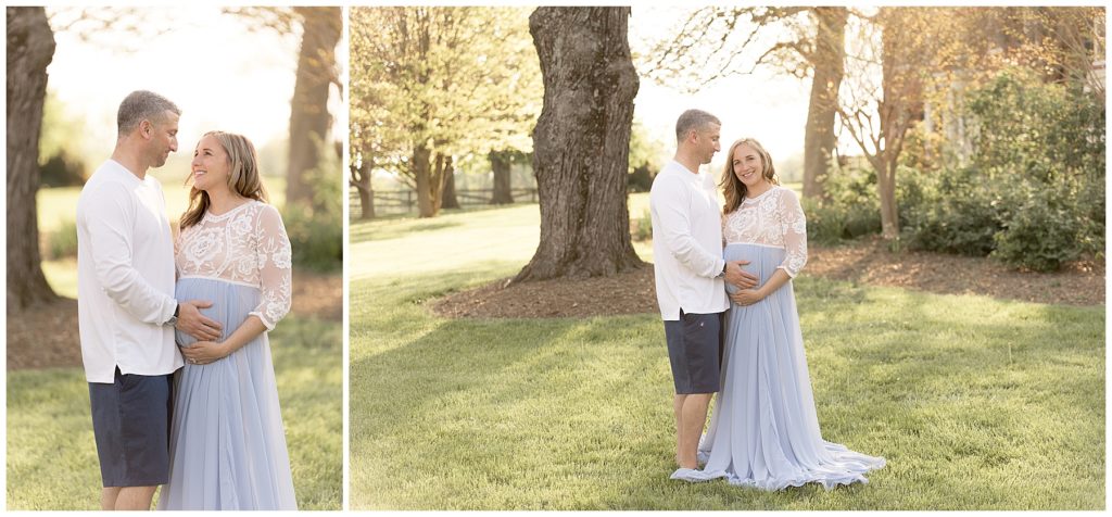 family gathers in park for maternity photos