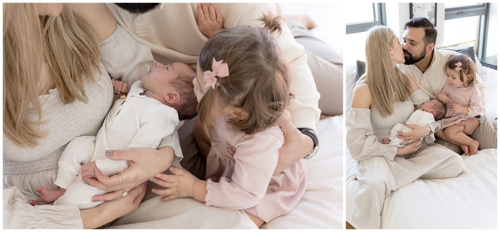 snuggly family portraits, in home newborn pictures