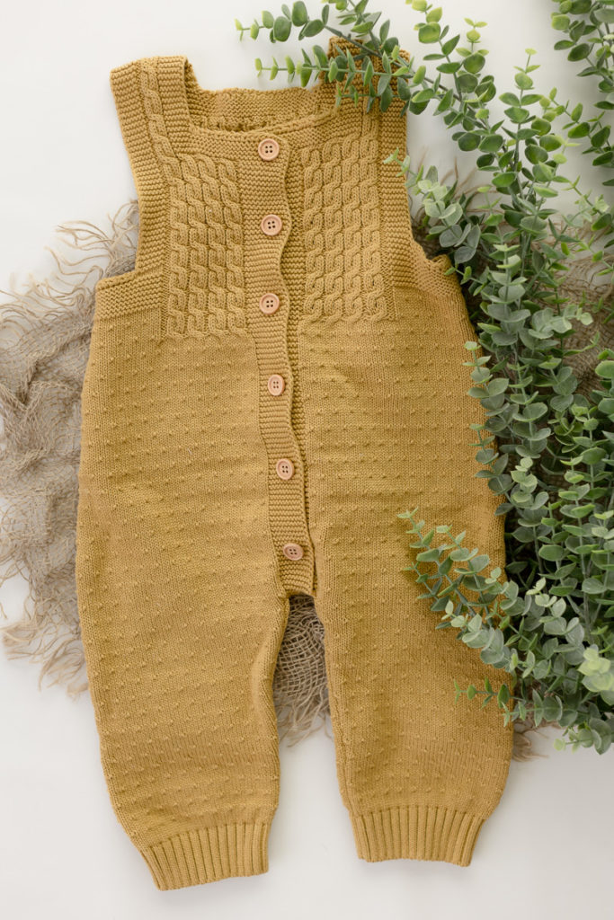 mustard knit overalls