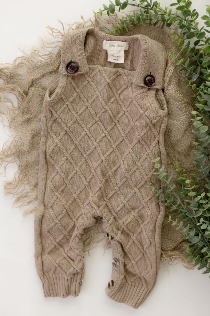 brown lattice knit overalls