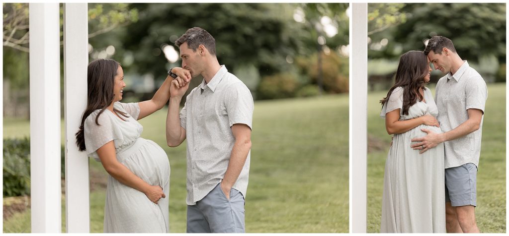 tender moments between husband and wife during maternity photo session