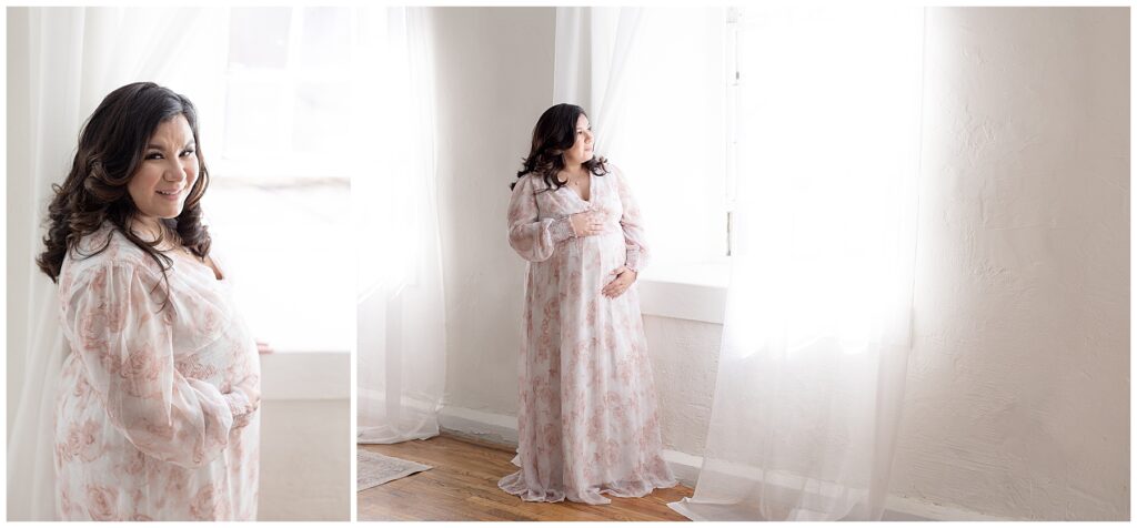 pregnant momma in blush dress creates stunning maternity photos
