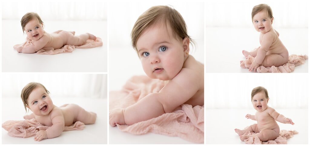 A collage of nakey-baby shots rounded out this joyful baby photo session