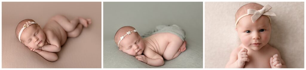 posed newborn baby photoshoot - sleeping and awake photos of newborn baby girl