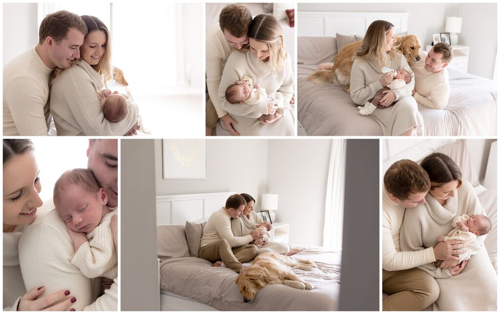 Newborn baby photoshoot in parent's bedroom