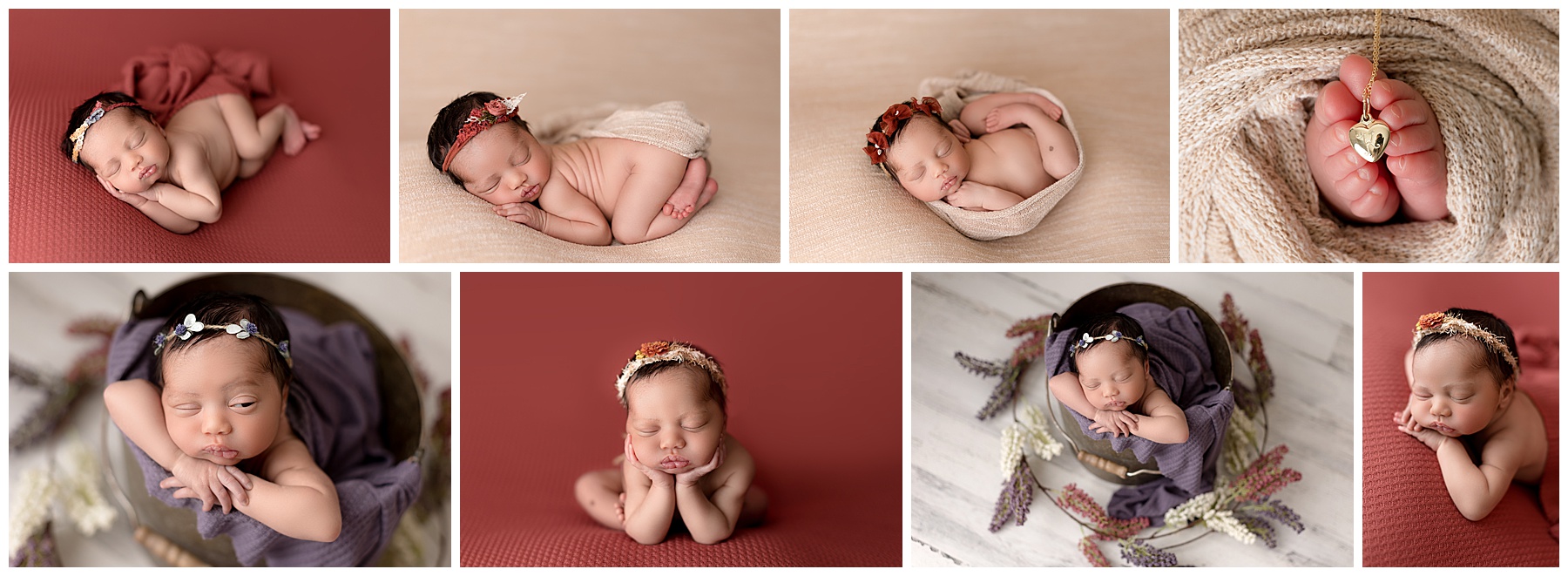 baby milestone photos include baby girl in various newborn photos