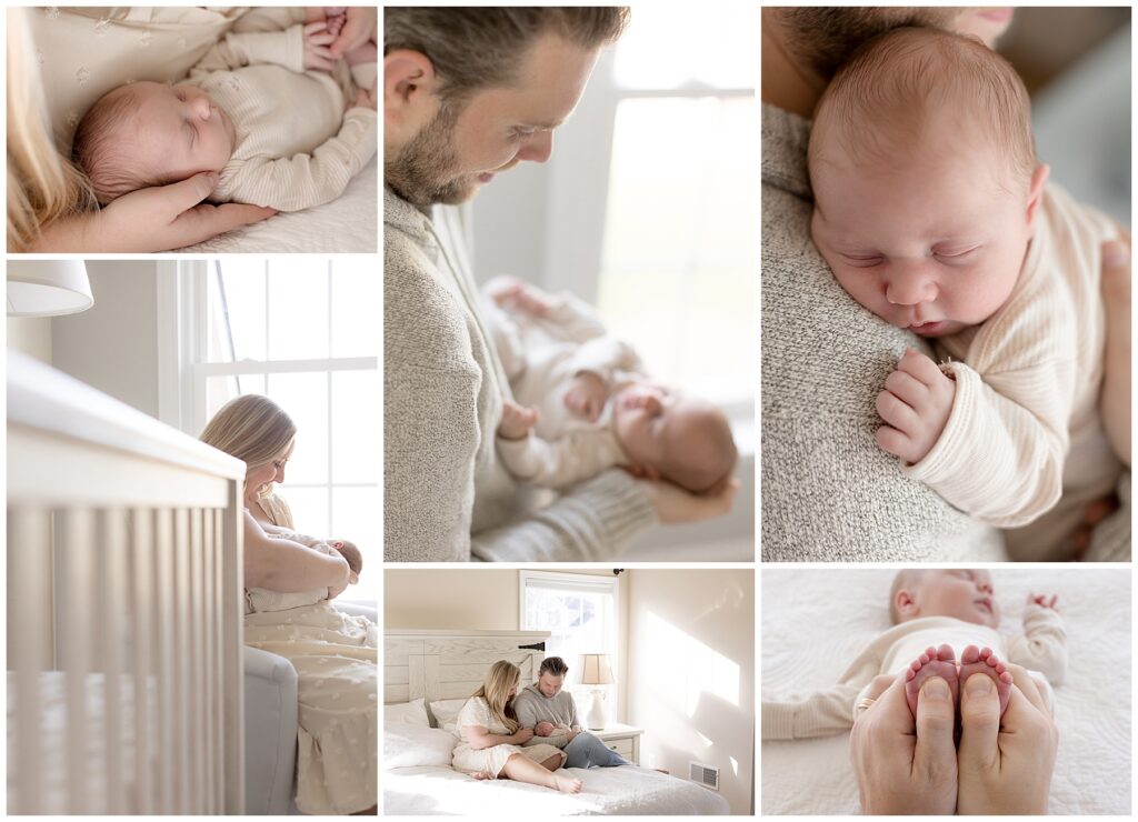 different moments showing in home newborn photography