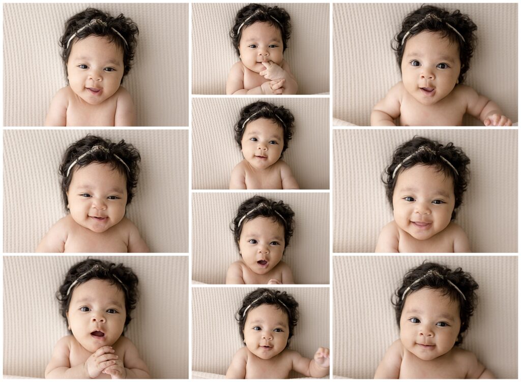 "mugshots" of a three month old baby; a gallery showing the baby's various expressions