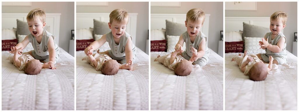 toddler brother "teaches" newborn how to clap